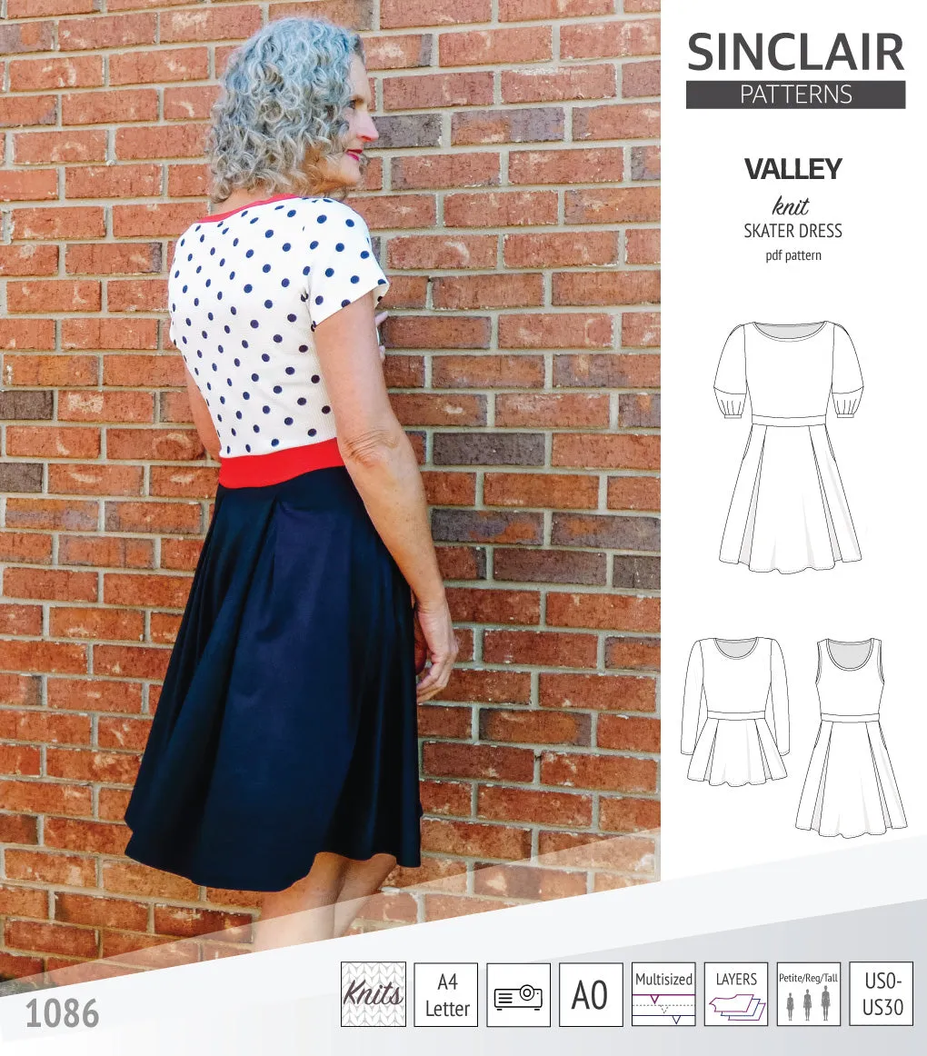 Valley knit skater dress with lantern sleeves and other options (PDF)