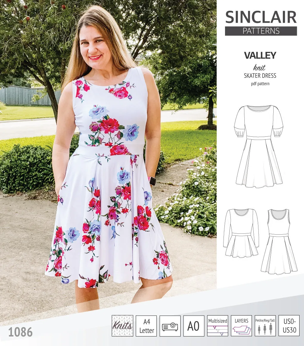 Valley knit skater dress with lantern sleeves and other options (PDF)