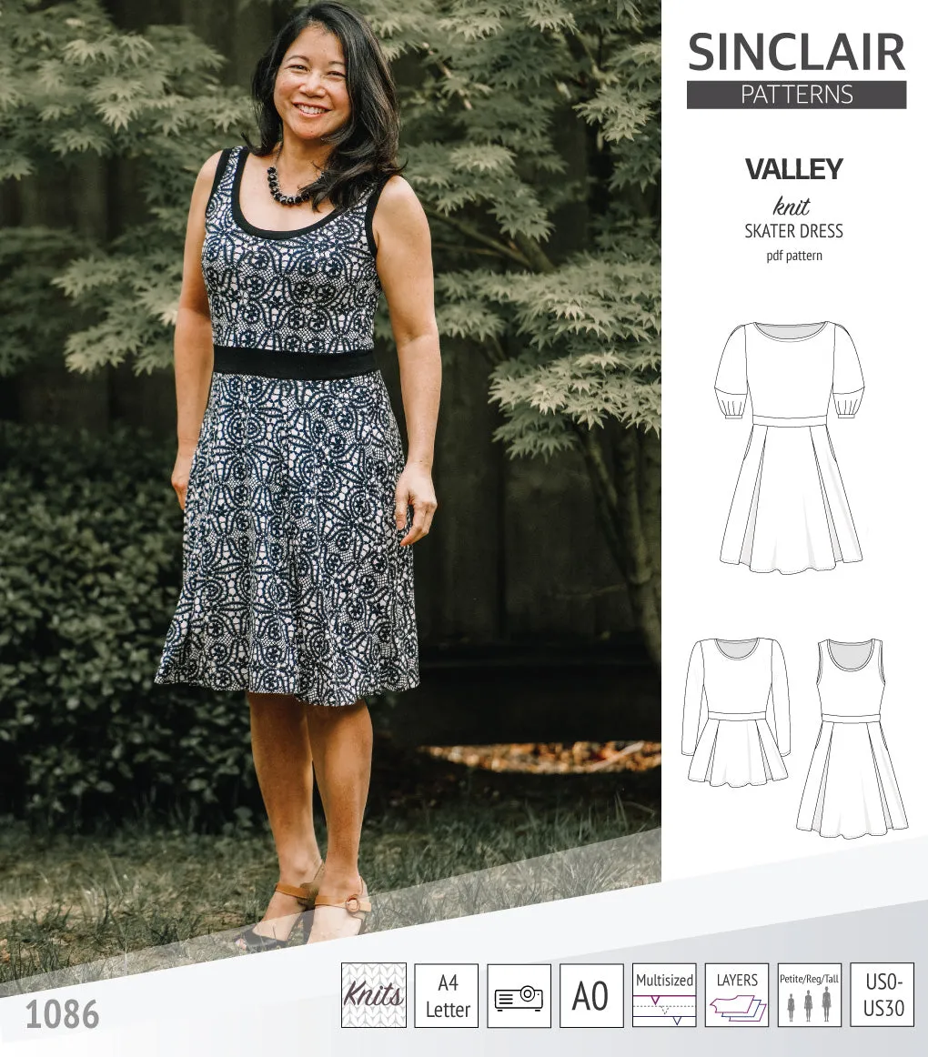 Valley knit skater dress with lantern sleeves and other options (PDF)