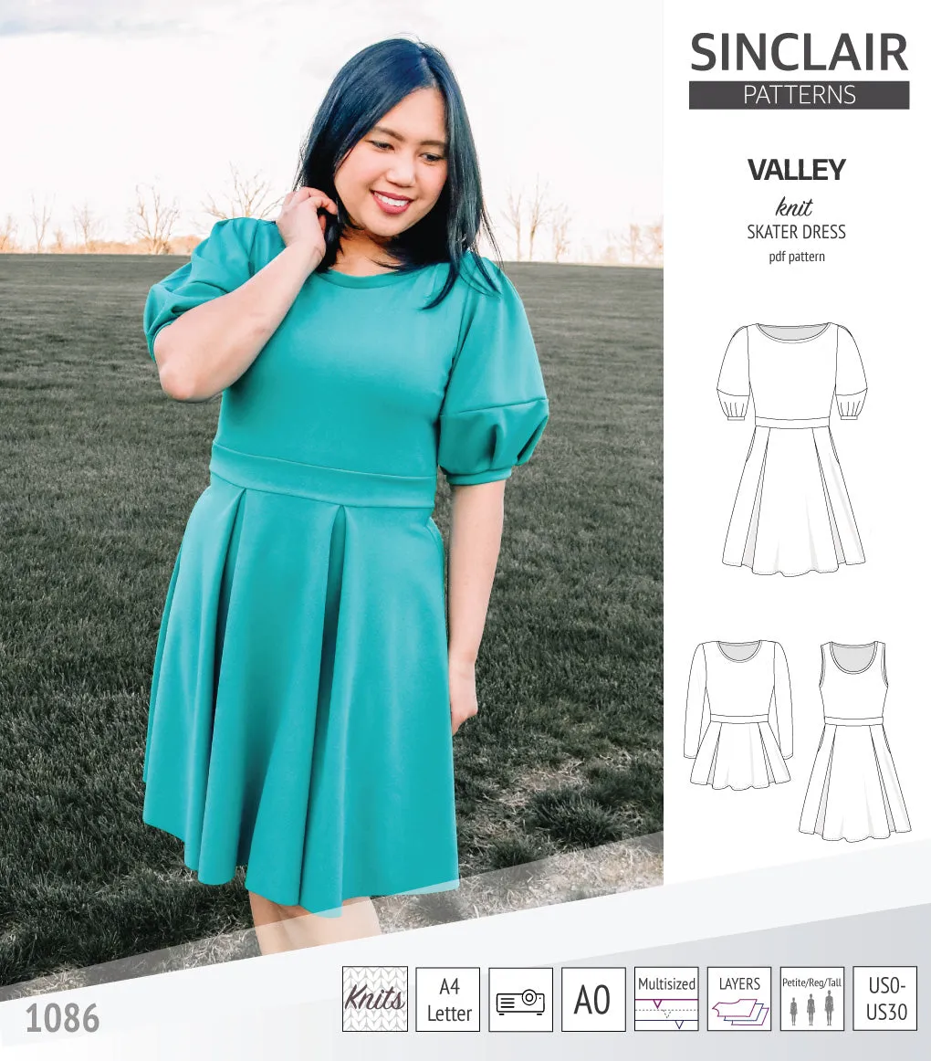 Valley knit skater dress with lantern sleeves and other options (PDF)