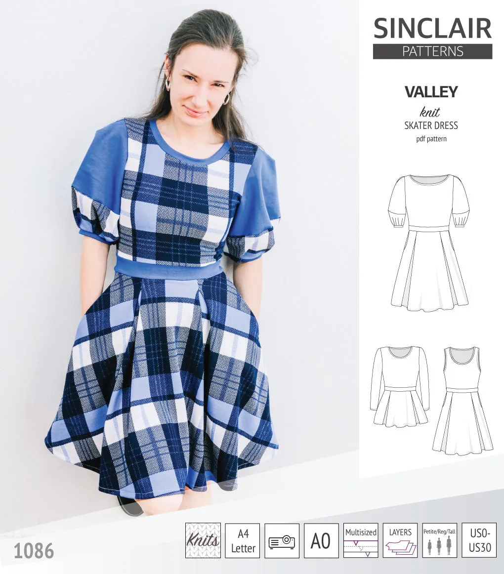 Valley knit skater dress with lantern sleeves and other options (PDF)