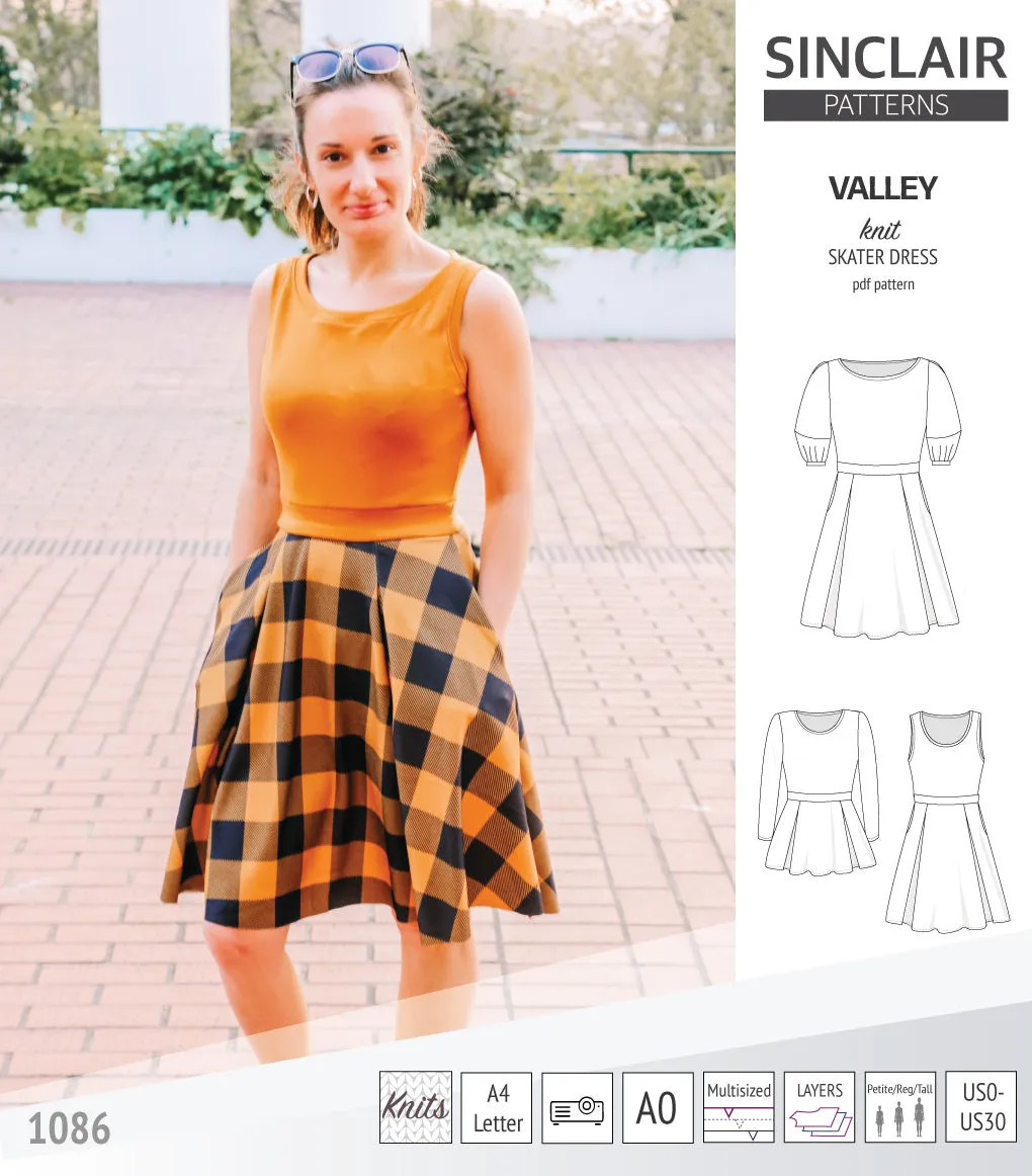 Valley knit skater dress with lantern sleeves and other options (PDF)