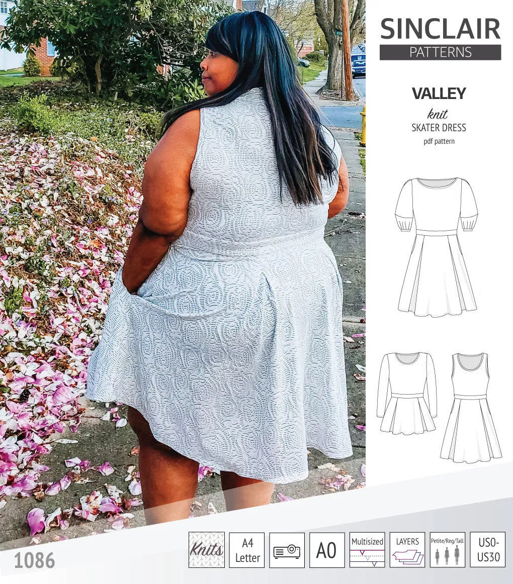 Valley knit skater dress with lantern sleeves and other options (PDF)