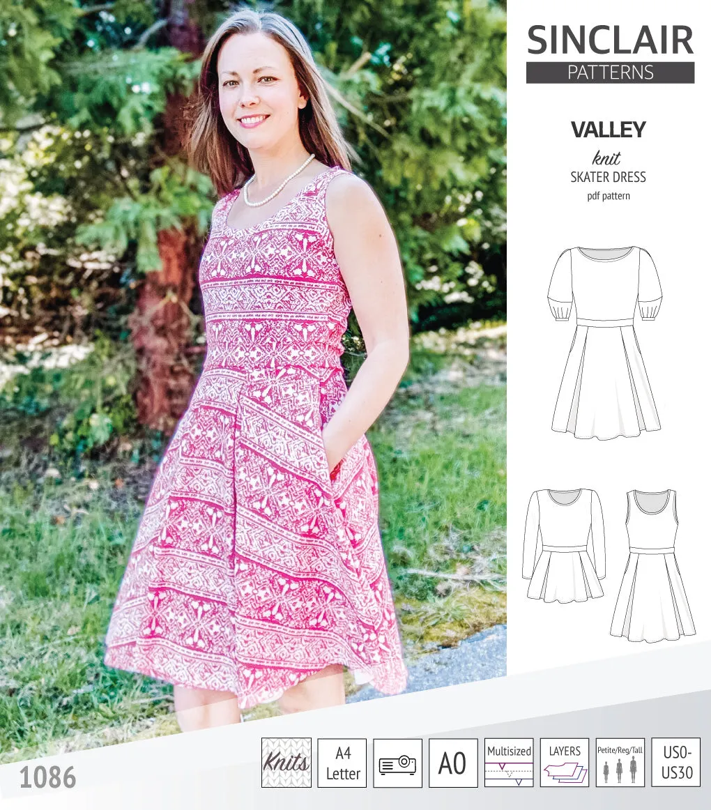 Valley knit skater dress with lantern sleeves and other options (PDF)