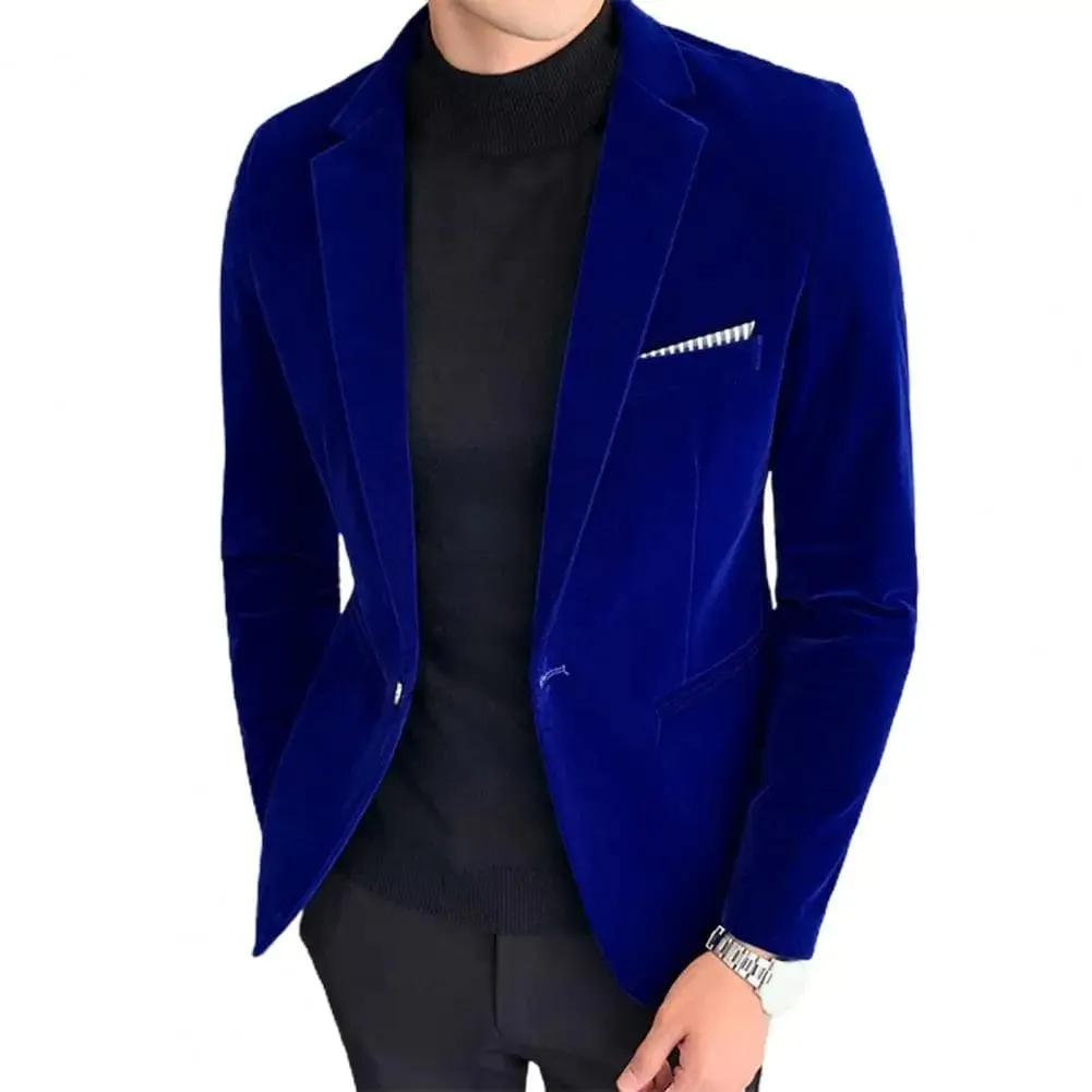 Velvet Men Blazer Temperament Turndown Collar Single Button Slim Fit Men Suit Coat Elegant Velvet Lining Male Formal Suit Jacket