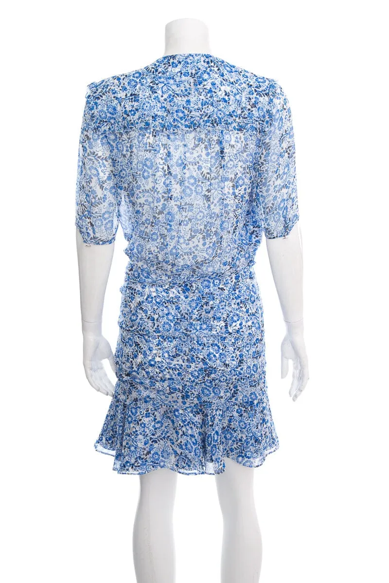 Veronica Beard Blue Floral Short Sleeve Mini Dress SZ 4