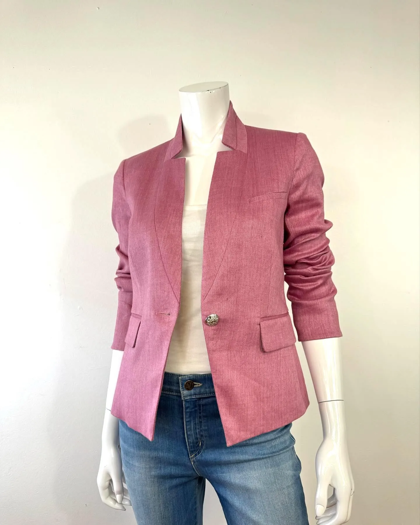 VERONICA BEARD PINK ORCHID LINEN TURN UP COLLAR DICKEY BLAZER