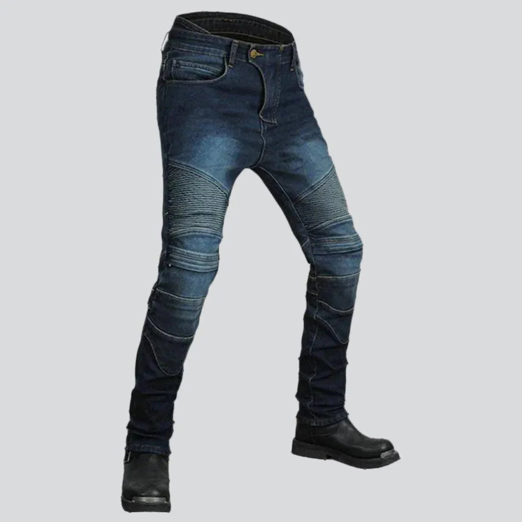 Warm velvet men biker jeans