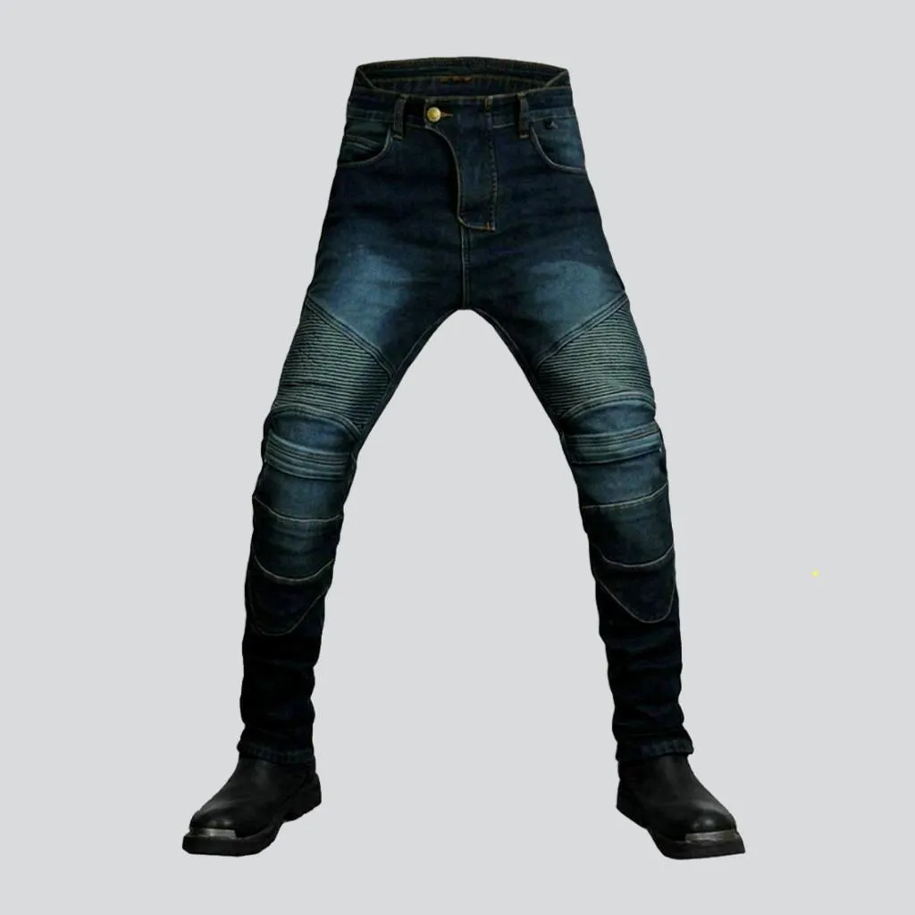 Warm velvet men biker jeans