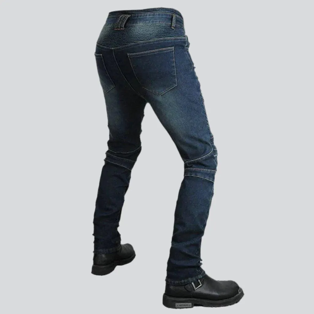 Warm velvet men biker jeans