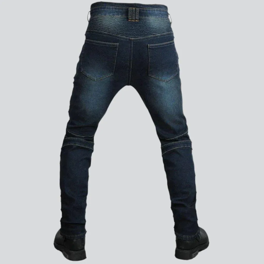 Warm velvet men biker jeans
