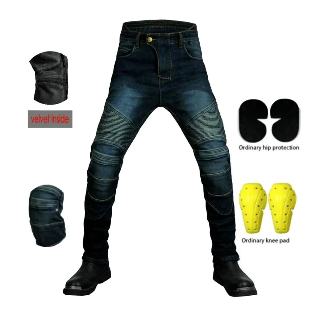 Warm velvet men biker jeans