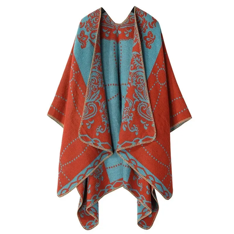 WeHello-Cashmere Winter Warm Ponchos and Capes for Women, Female Shawls and Wraps, Floral Pashmina, Female Lady Poncho Capes