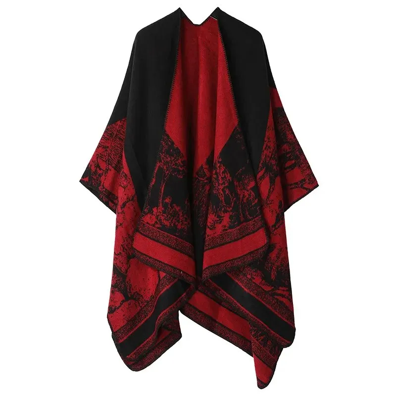WeHello-Cashmere Winter Warm Ponchos and Capes for Women, Female Shawls and Wraps, Floral Pashmina, Female Lady Poncho Capes