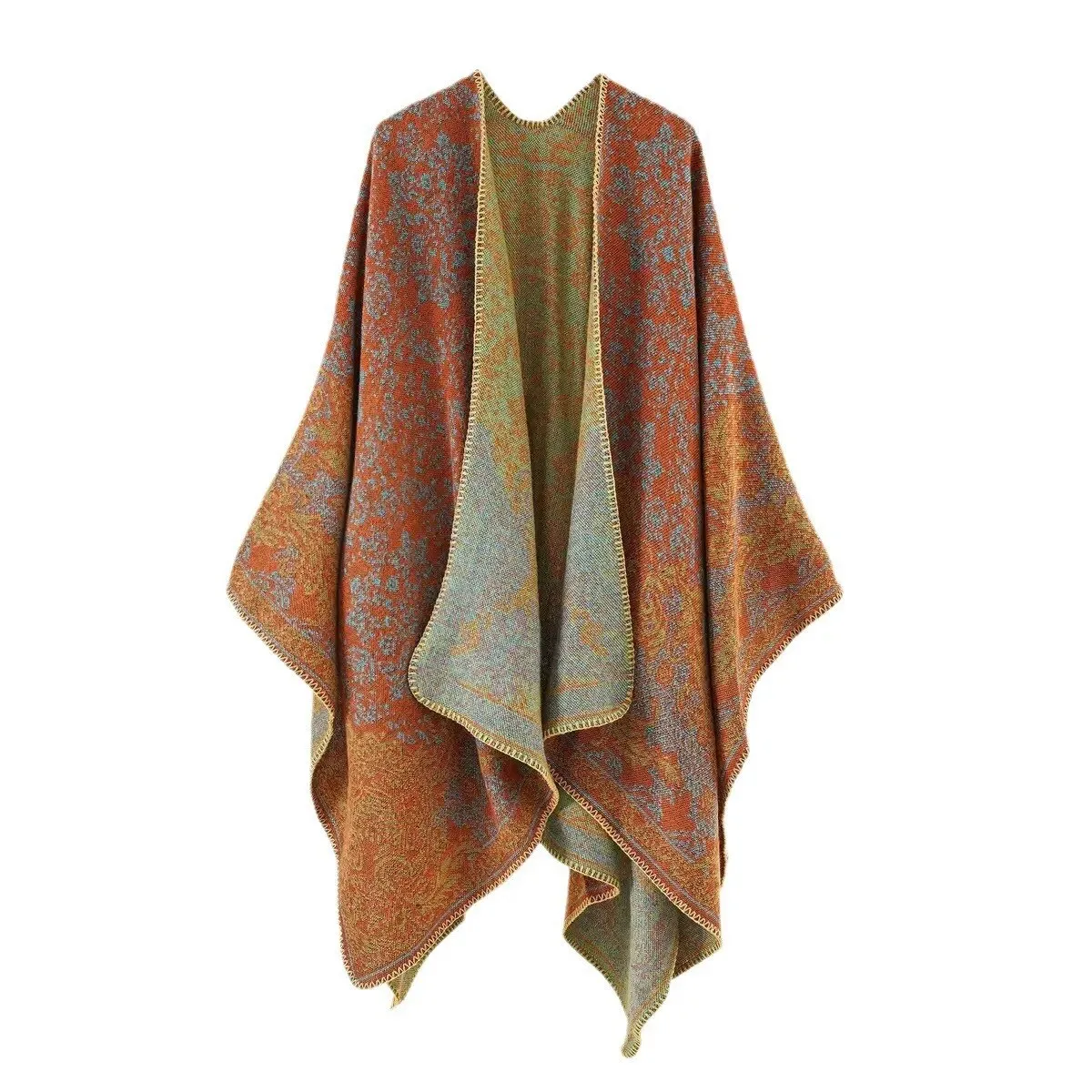 WeHello-Cashmere Winter Warm Ponchos and Capes for Women, Female Shawls and Wraps, Floral Pashmina, Female Lady Poncho Capes