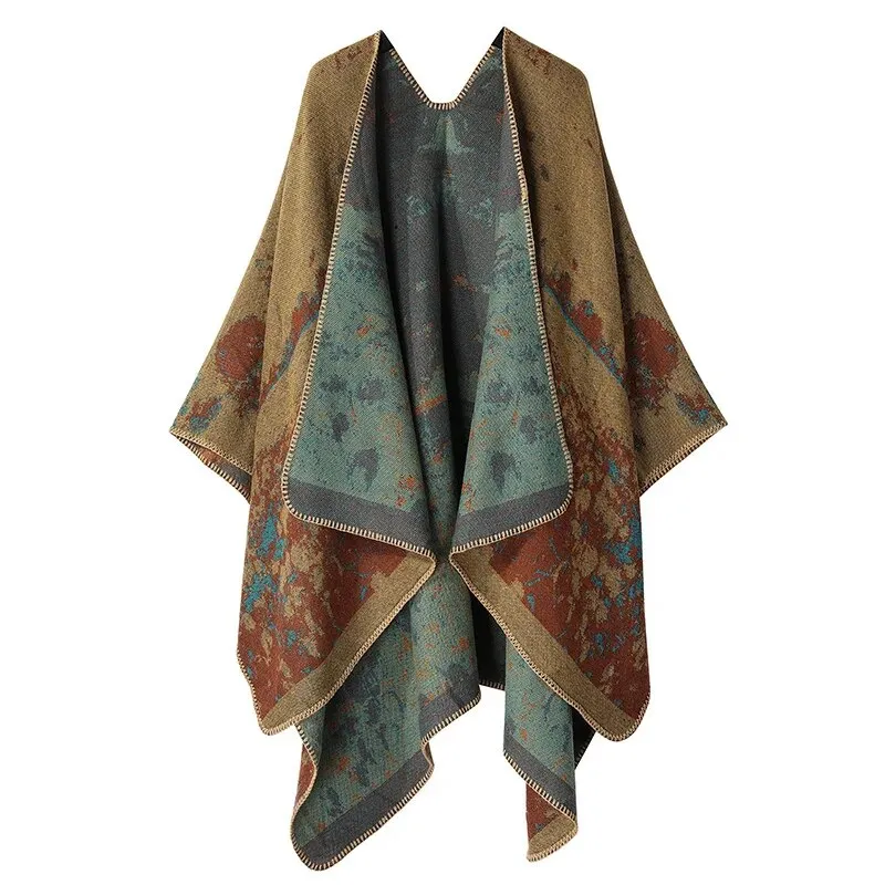 WeHello-Cashmere Winter Warm Ponchos and Capes for Women, Female Shawls and Wraps, Floral Pashmina, Female Lady Poncho Capes