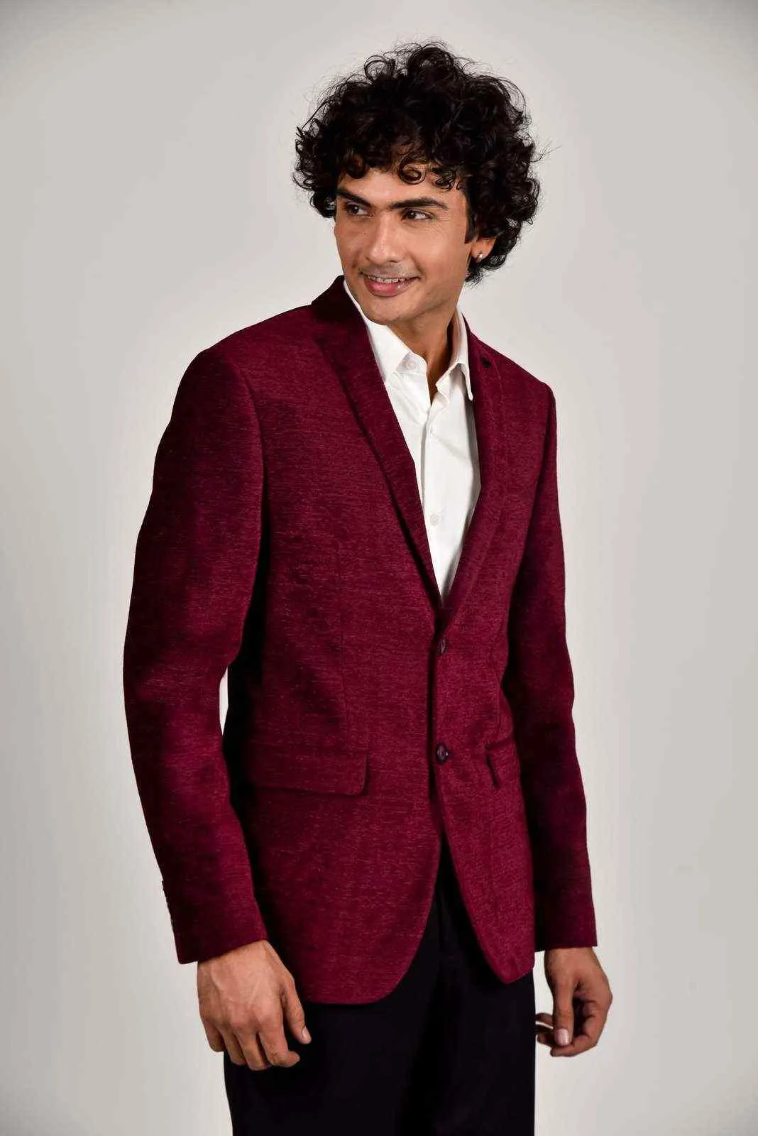 Wine Knitted Velvet Blazer