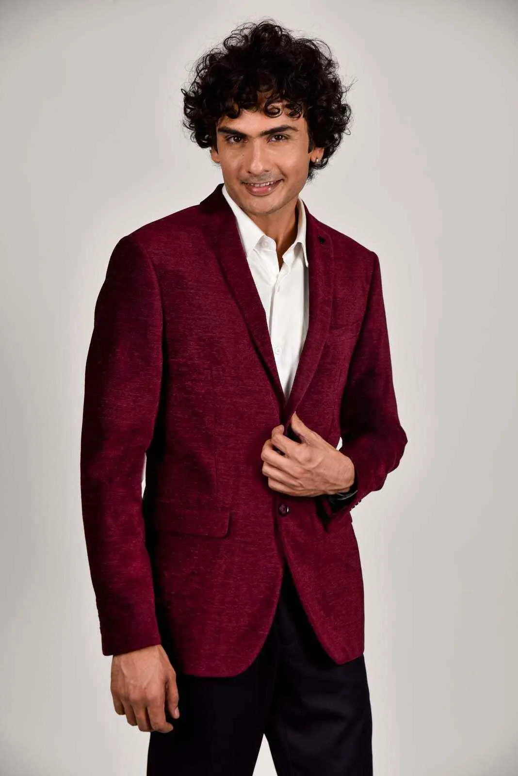 Wine Knitted Velvet Blazer