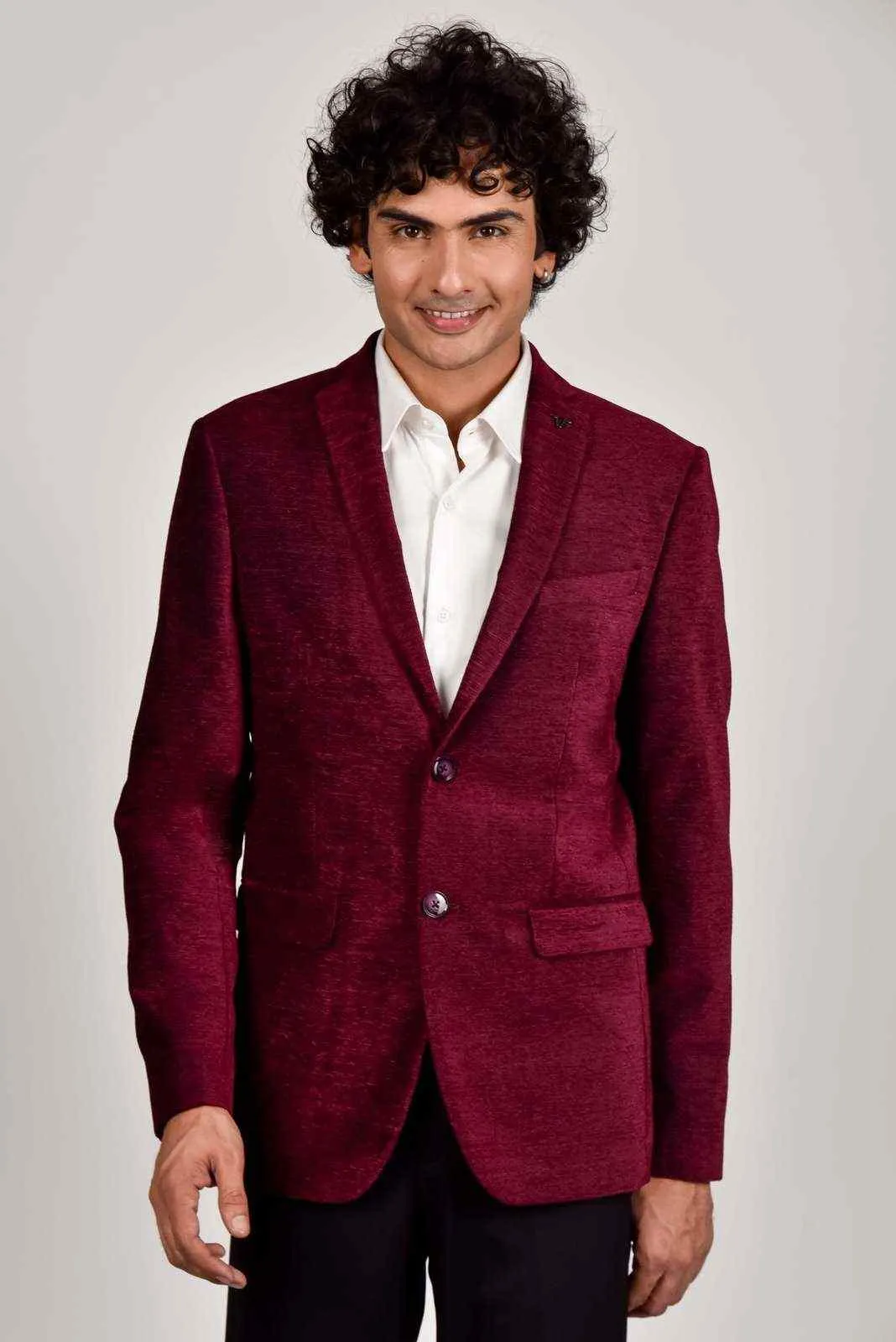 Wine Knitted Velvet Blazer