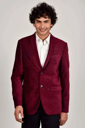 Wine Knitted Velvet Blazer