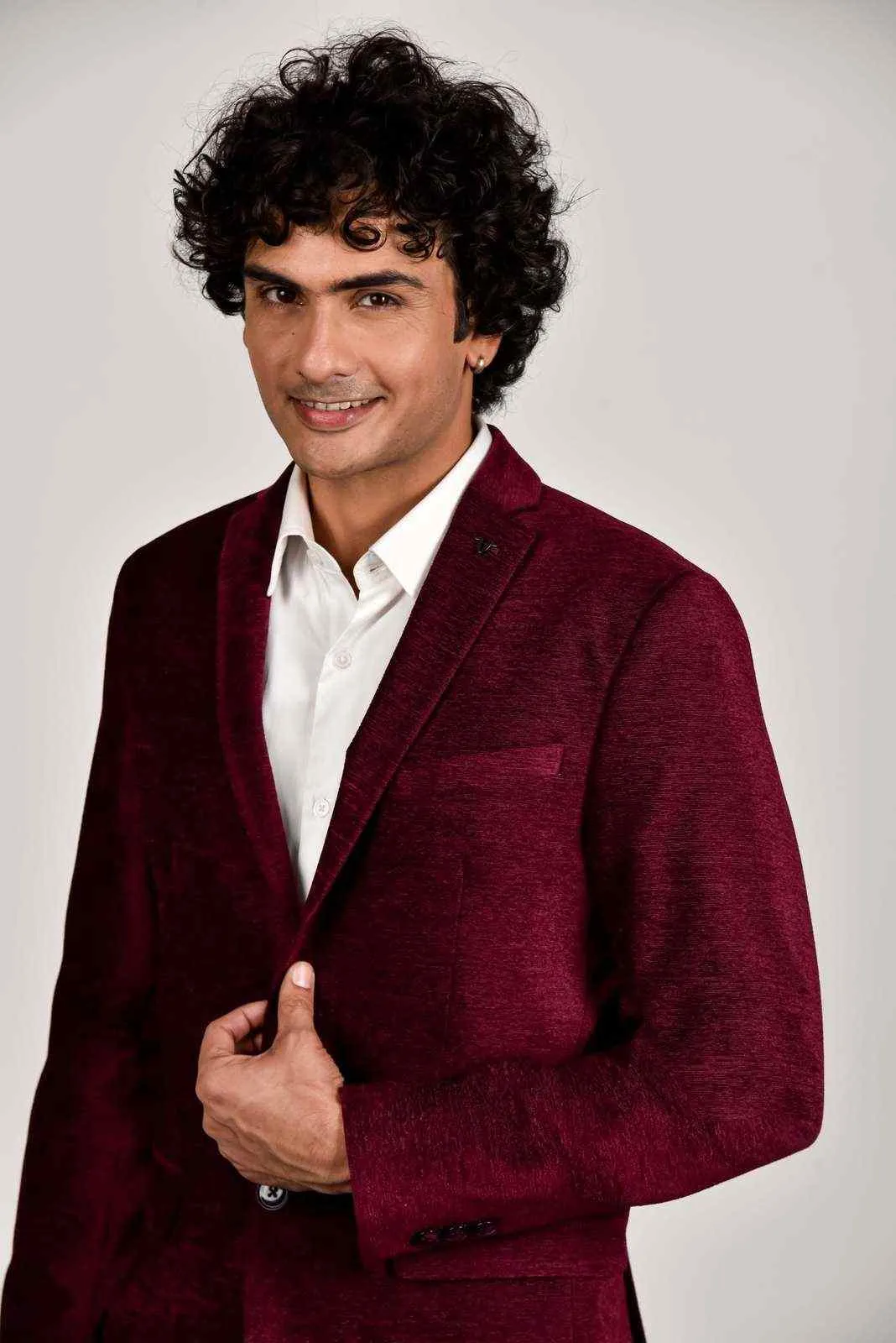 Wine Knitted Velvet Blazer