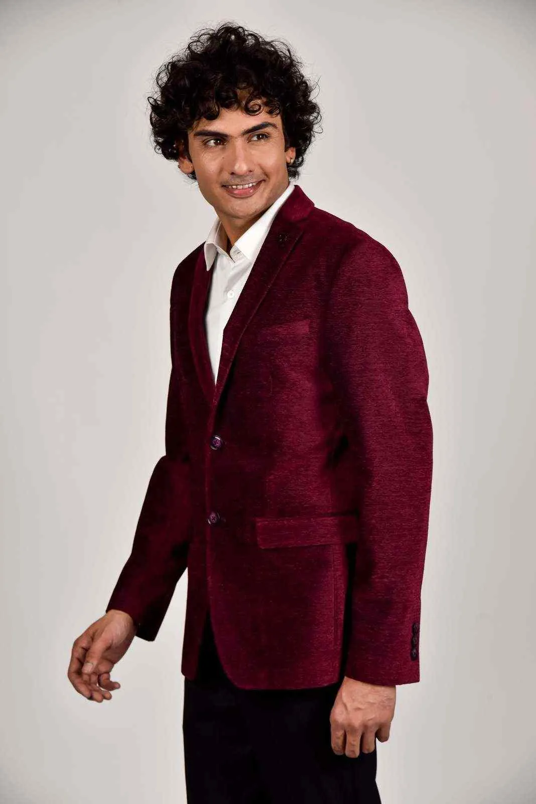 Wine Knitted Velvet Blazer