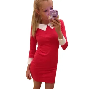 Women Dress Fashion WomenTurn-down Collar Slim Casual Dresses Elegant Blue Dress Feminine Vestido QAF019LMXC