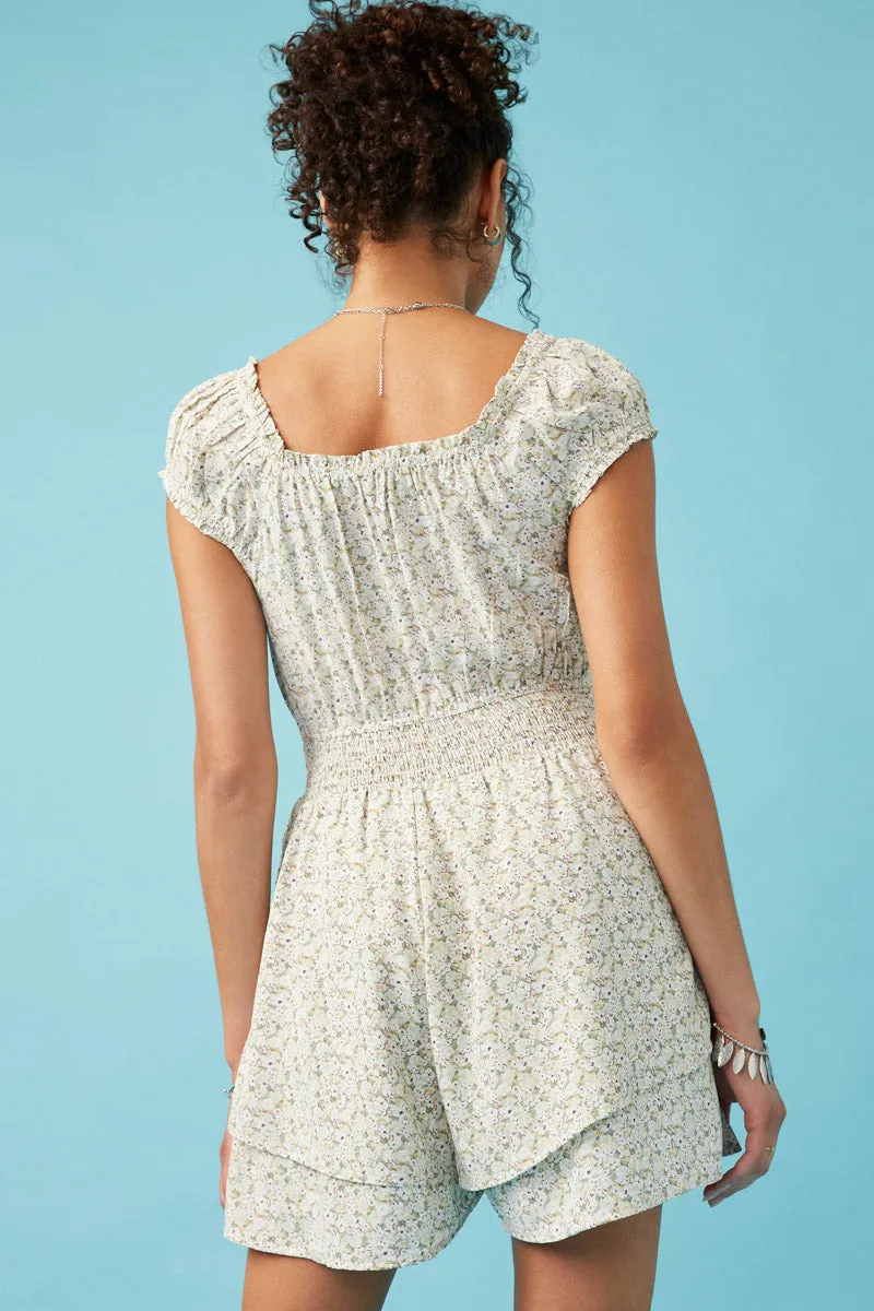 Womens Ditsy Floral Smocked Wideleg Sleeveless Romper