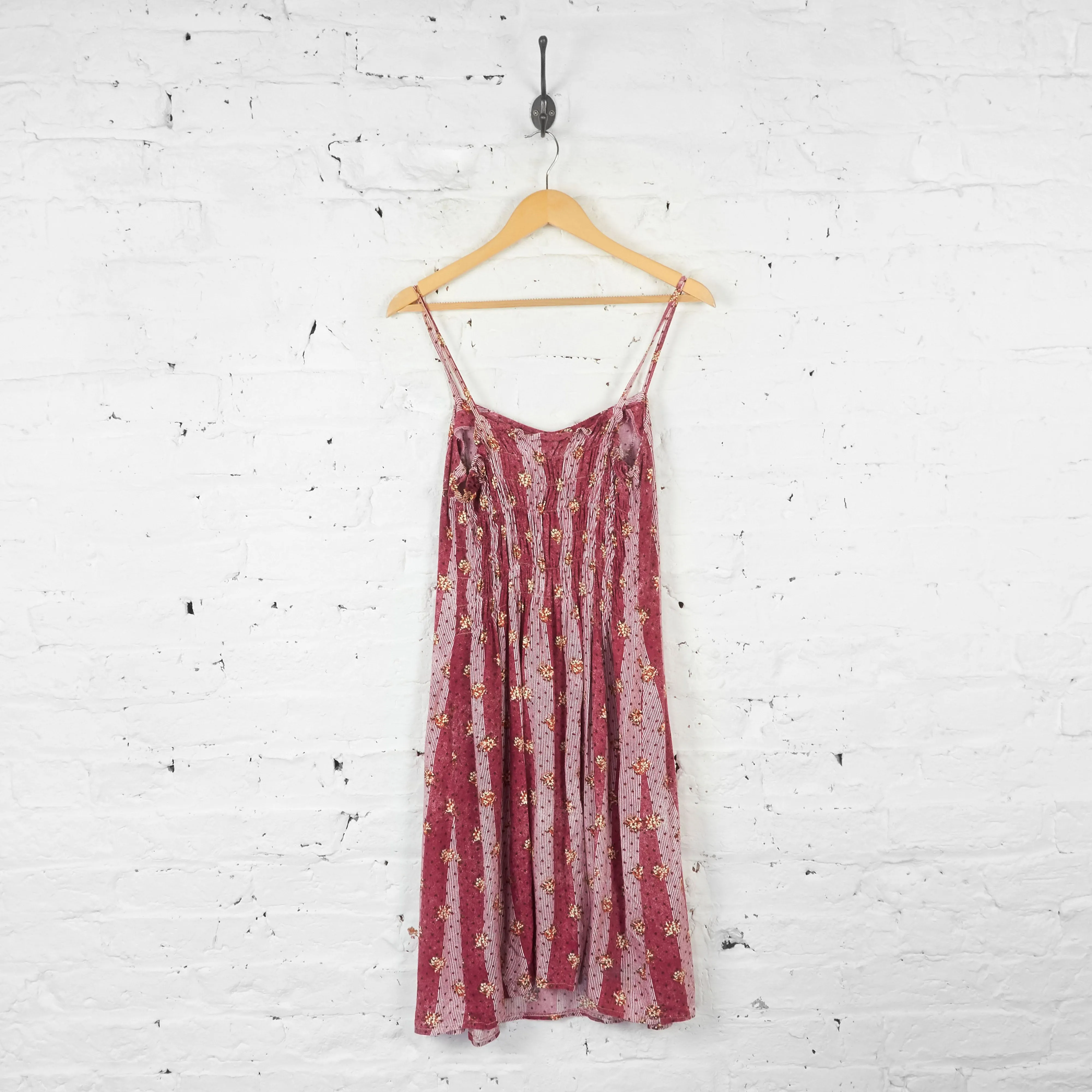 Womens Floral Stripe Strap Dress - Red - UK 12
