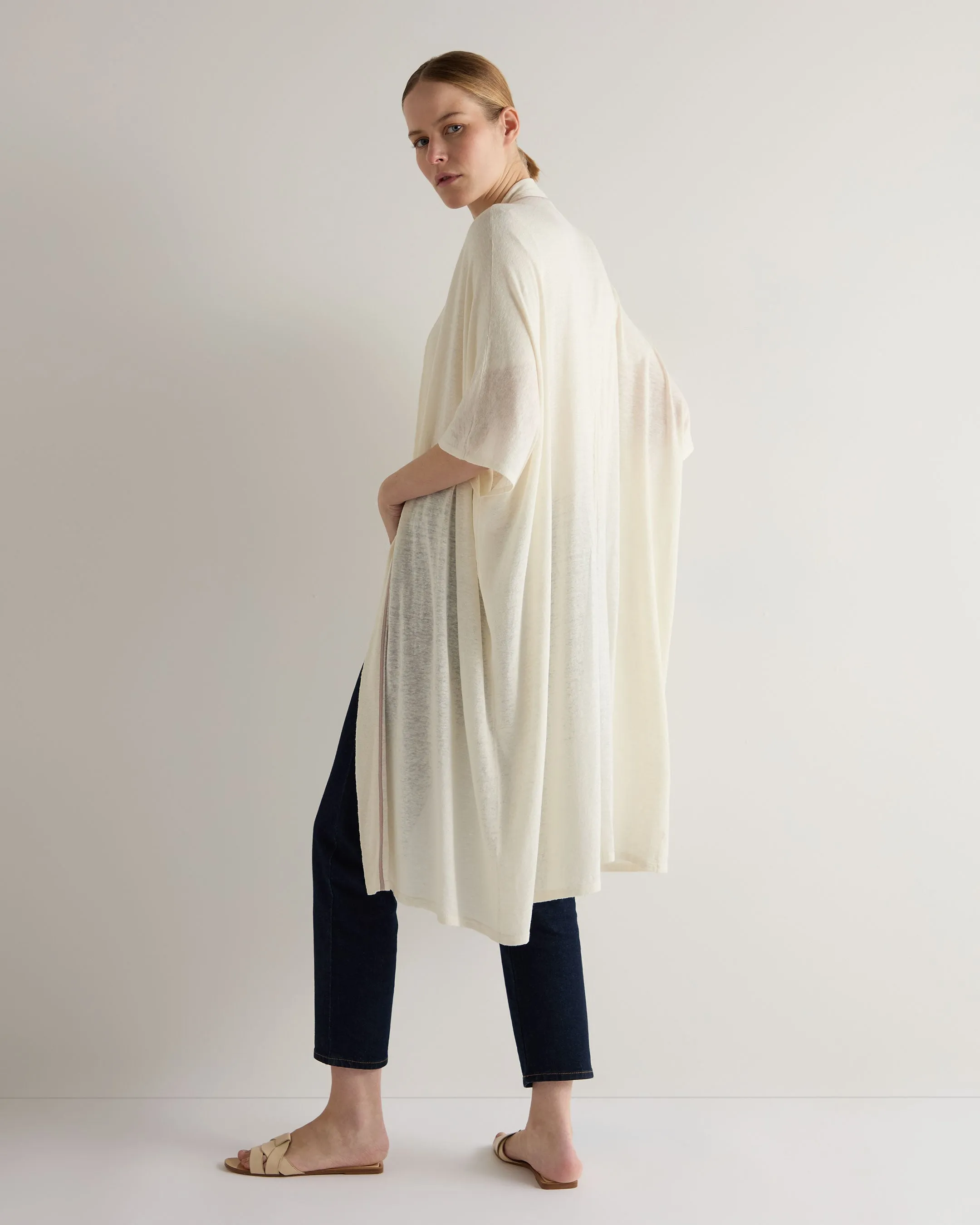 Women's Linen Blend Kaftan New Ivory White