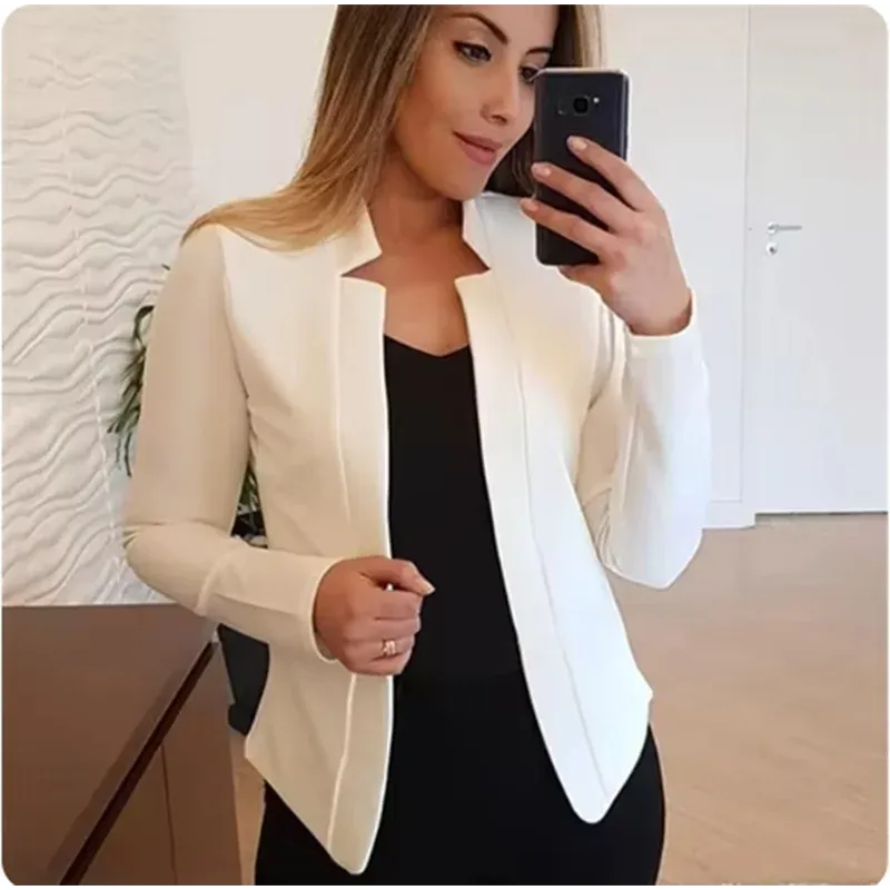 Women's Long Sleeve Open Stitch Thin White Blazers