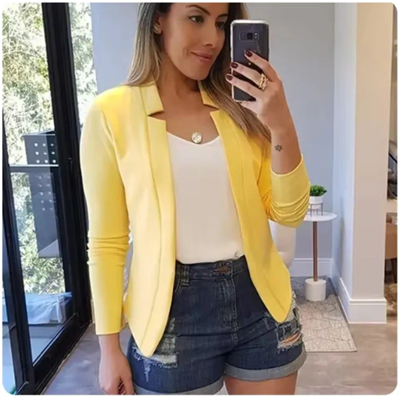 Women's Long Sleeve Open Stitch Thin White Blazers