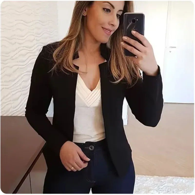 Women's Long Sleeve Open Stitch Thin White Blazers