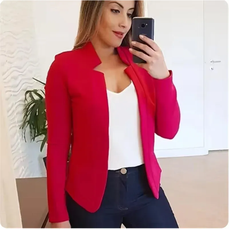 Women's Long Sleeve Open Stitch Thin White Blazers