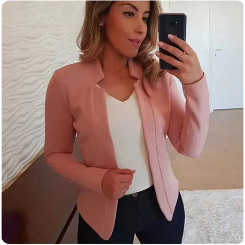 Women's Long Sleeve Open Stitch Thin White Blazers