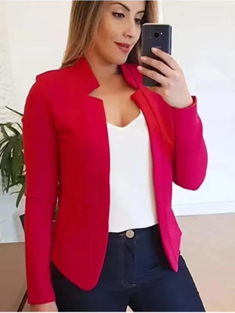 Women's Long Sleeve Open Stitch Thin White Blazers