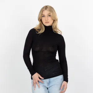 Womens Long Sleeve Viscose Turtle Neck - Black