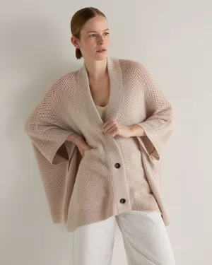 Women's Mesh Stitch Cashmere Cape Ecru White Sparkle