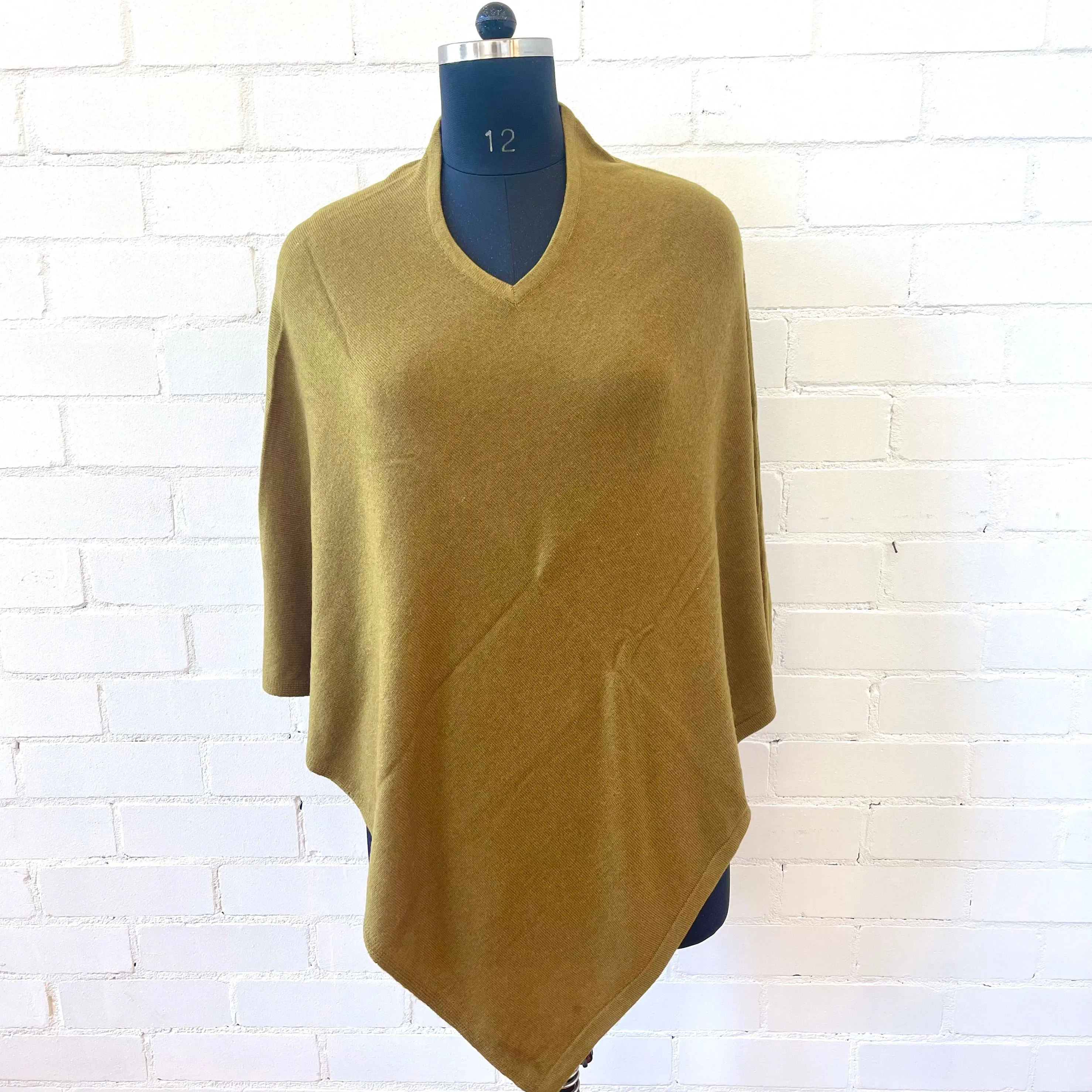 WOOL N CASHMERE BLEND V NECK PONCHO KHAKI