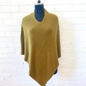 WOOL N CASHMERE BLEND V NECK PONCHO KHAKI