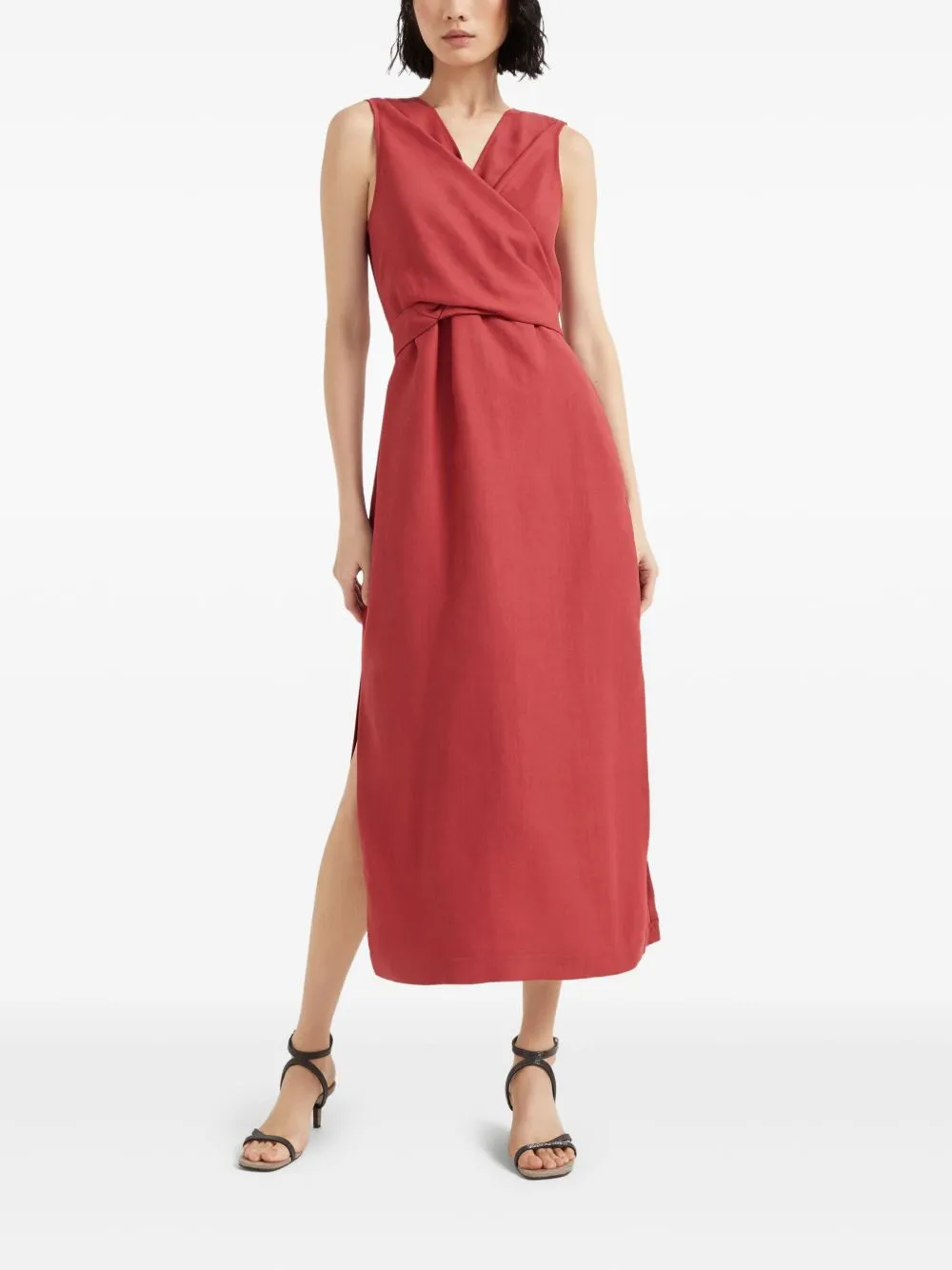 Wrap effect linen dress