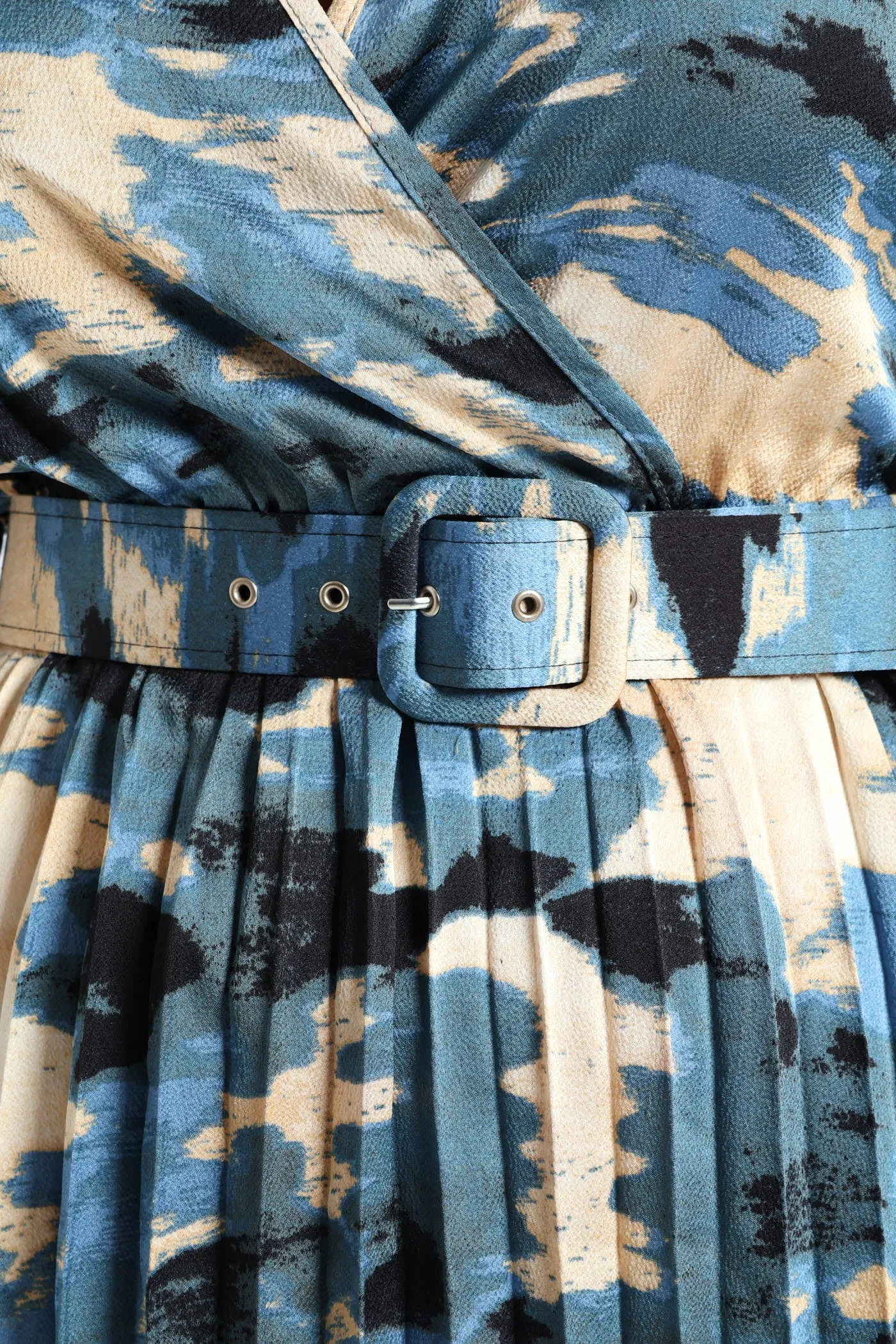 Wrap Pleated Satin Tea Dress - Teal