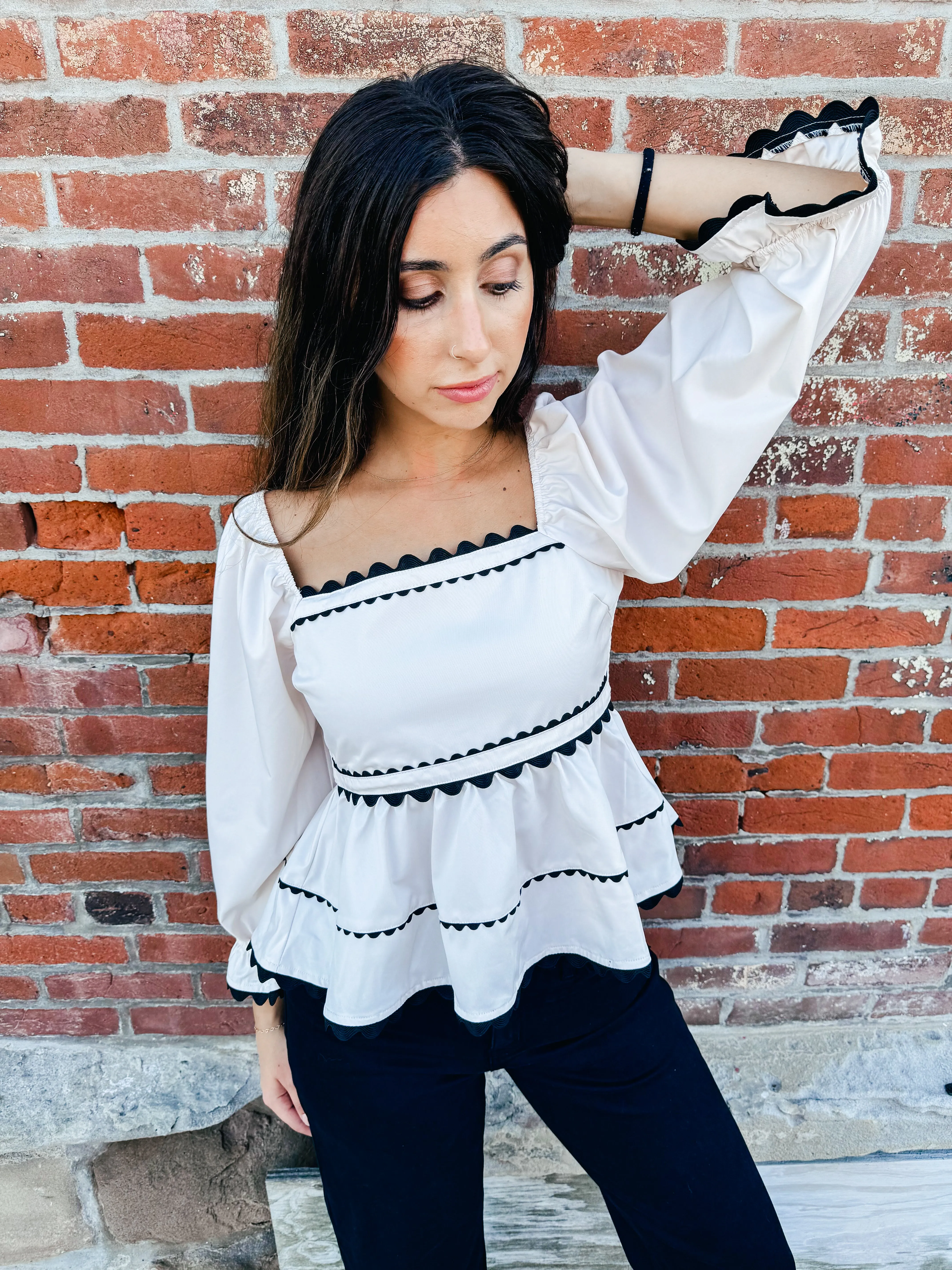 Wren- Babydoll Top with Ric Rac Trim